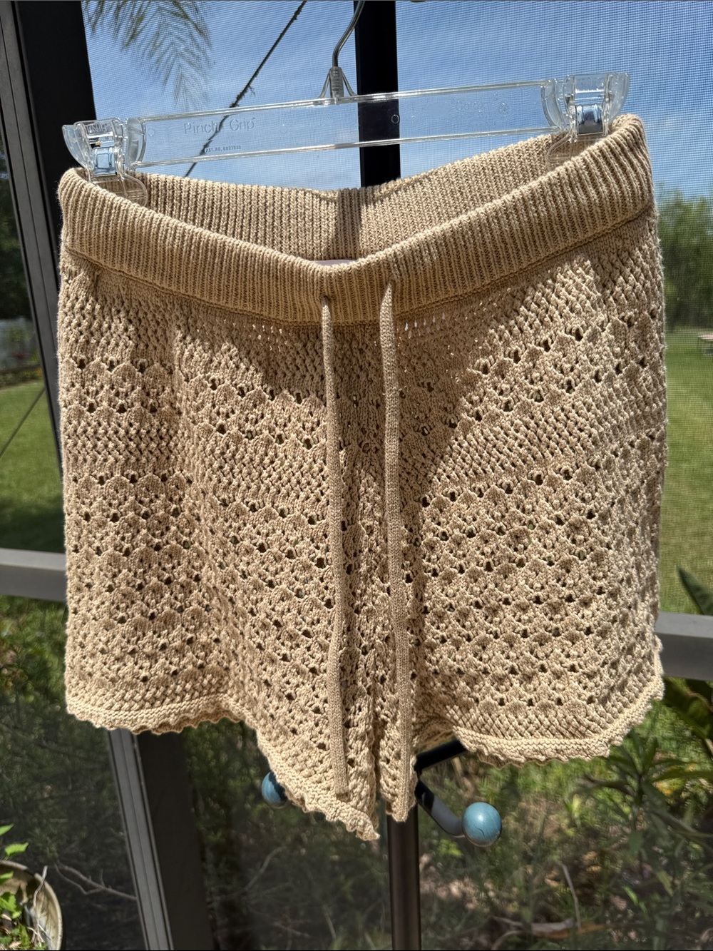 House of Harlow 1960 Crochet Drawstring Swim Coverup Shorts in Beige